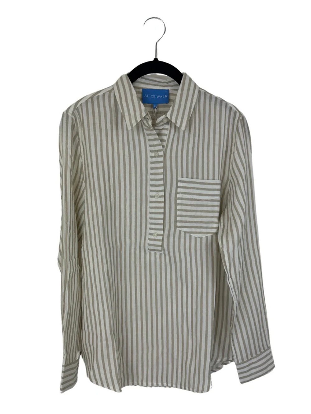 ALICE WALK Cotton Beige & White Striped Shirt size small NWT